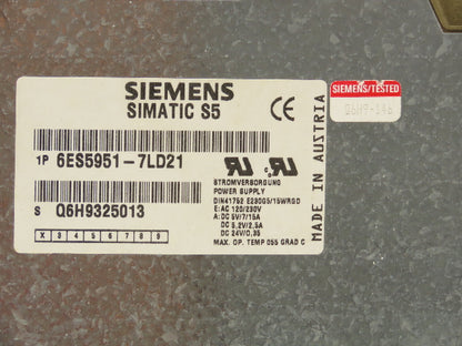Siemens 1P6ES5951-7LD21 Power Supply Module Simatic S5 115 PS 120-230V