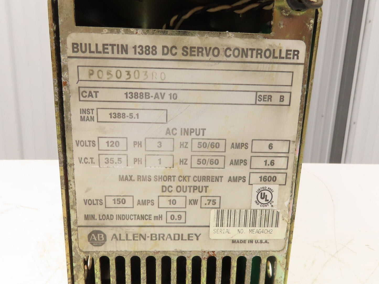 Allen Bradley 1388B-AV10 DC Servo Controller Ser B 150V 10A 0.75kw