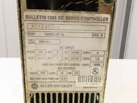 Allen Bradley 1388B-AV10 DC Servo Controller Ser B 150V 10A 0.75kw