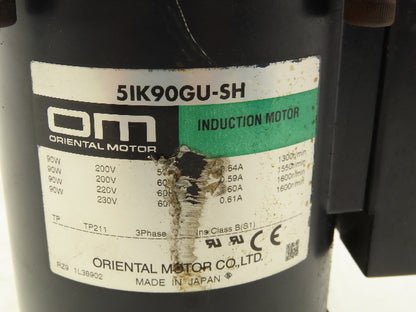 Oriental 5IK90GU-SH / 5GU15RH Gearmotor 15:1 Reducer 120rpm 1/8Hp 230v 3ph LH