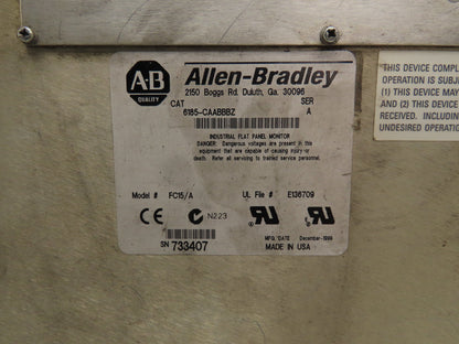 Allen Bradley 6185-CAABBBZ A HMI Control Panel SER A 100-240V FC15/A