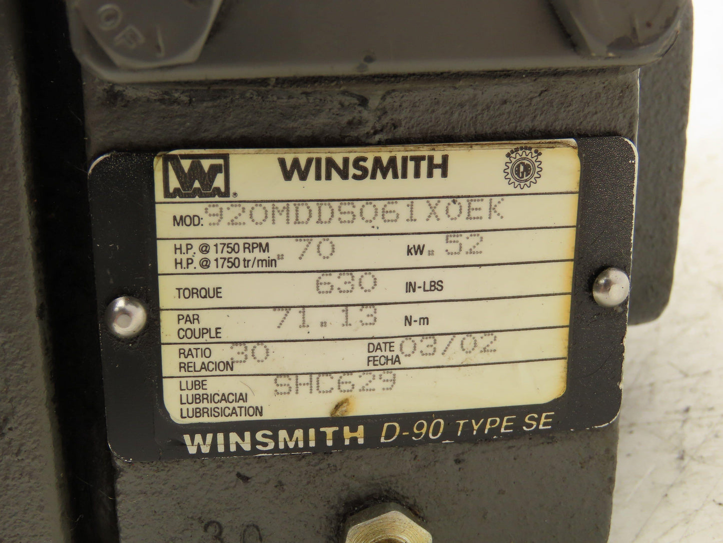 Winsmith 920MDDS061X0EK Worm Gearbox 30:1 Reducer .7Hp 58rpm 56C RH Output