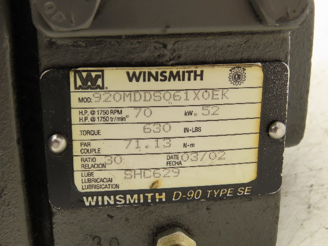 Winsmith 920MDDS061X0EK Worm Gearbox 30:1 Reducer .7Hp 58rpm 56C RH Output