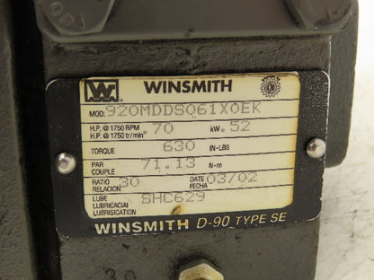 Winsmith 920MDDS061X0EK Worm Gearbox 30:1 Reducer .7Hp 58rpm 56C RH Output