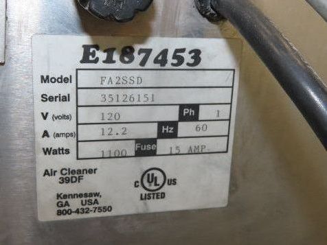 Fumex FA2SSD Dust Collector High Efficiency Air Cleaner Fume Extractor 120V 12A