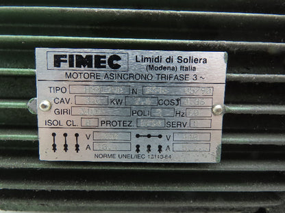 Fimec H90L2VE Metric AC Motor 2.6kW 3400 RPM 230/460V 3PH IEC 90 Frame