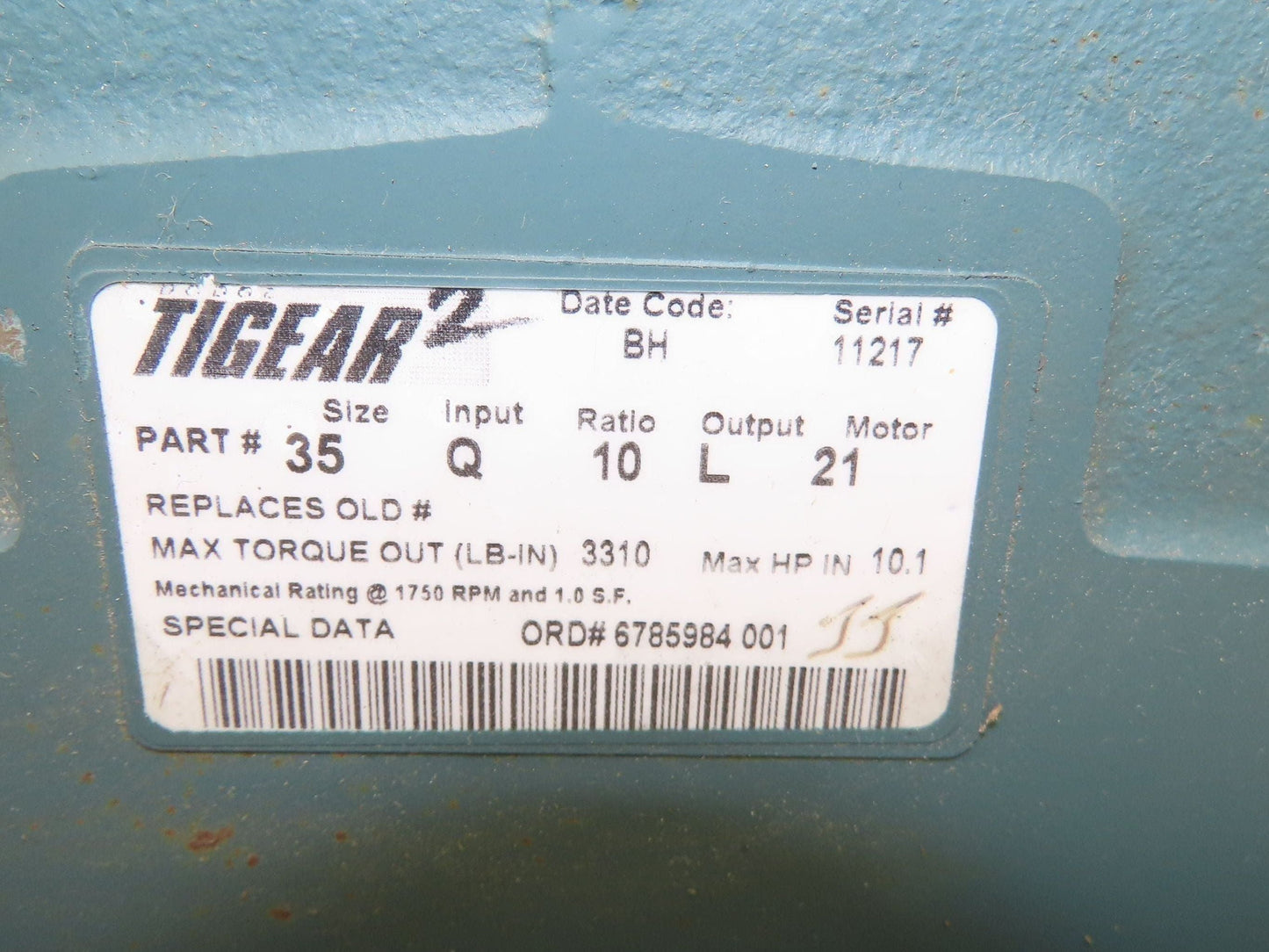 Dodge 35 Q 10 L 21 Gearbox 10:1 Reducer Tigear 13.2Hp 175rpm 210TC LH Output