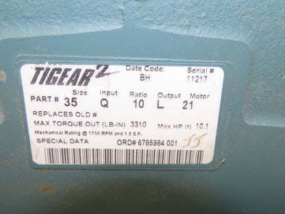 Dodge 35 Q 10 L 21 Gearbox 10:1 Reducer Tigear 13.2Hp 175rpm 210TC LH Output