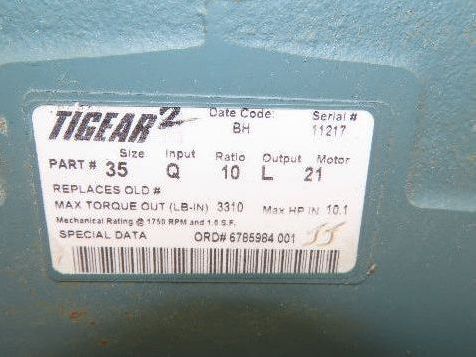 Dodge 35 Q 10 L 21 Gearbox 10:1 Reducer Tigear 13.2Hp 175rpm 210TC LH Output