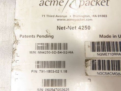 Acme Packet NN4250-SD-S4-G2-HA Net-Net Session Director 1U PCMCIA Ethernet