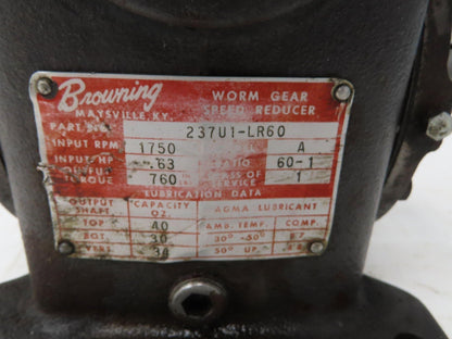 Browning 237U1-LR60 Worm Gearbox 60:1 Reducer .63Hp 29rpm Dual Output