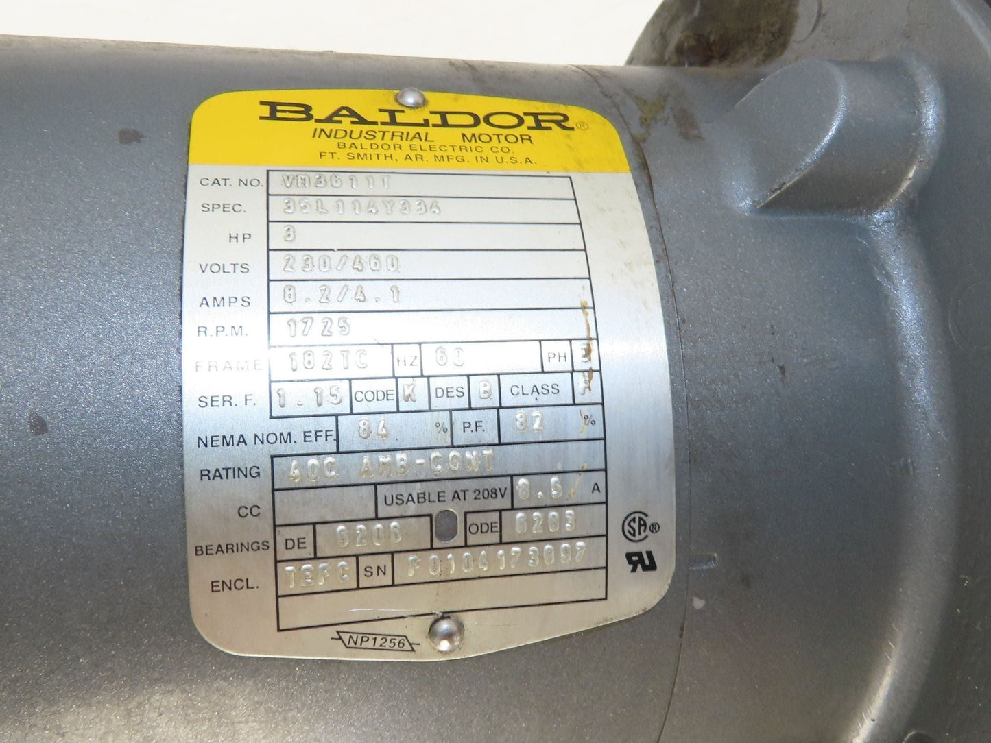 Baldor VM3611T Gearmotor 3Hp 230/460V 3PH 15:1 Reducer 115rpm LH Output 182TC