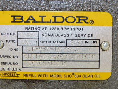 Baldor VM3611T Gearmotor 3Hp 230/460V 3PH 15:1 Reducer 115rpm RH Output 182TC