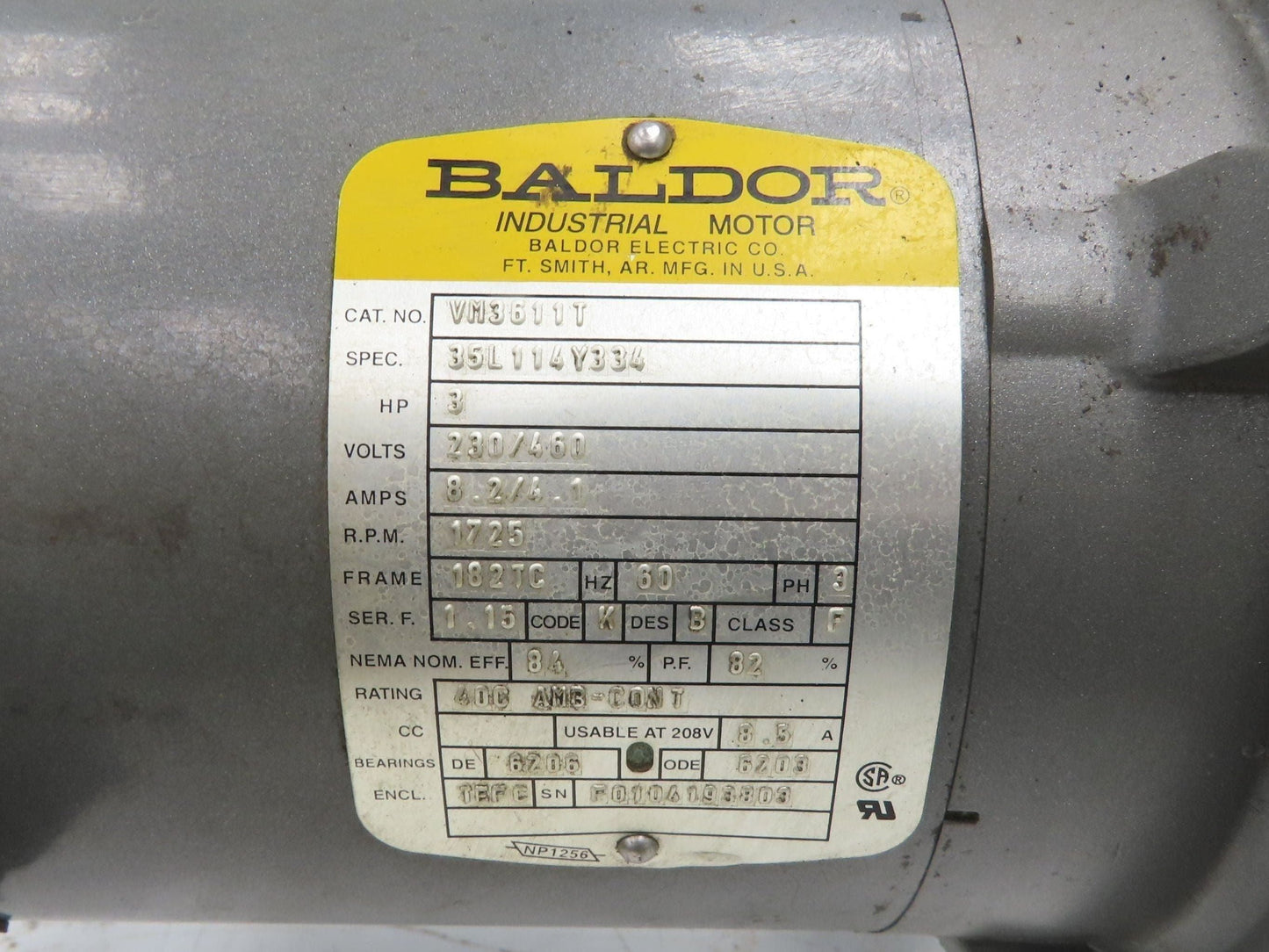 Baldor VM3611T Gearmotor 3Hp 230/460V 3PH 15:1 Reducer 115rpm RH Output 182TC