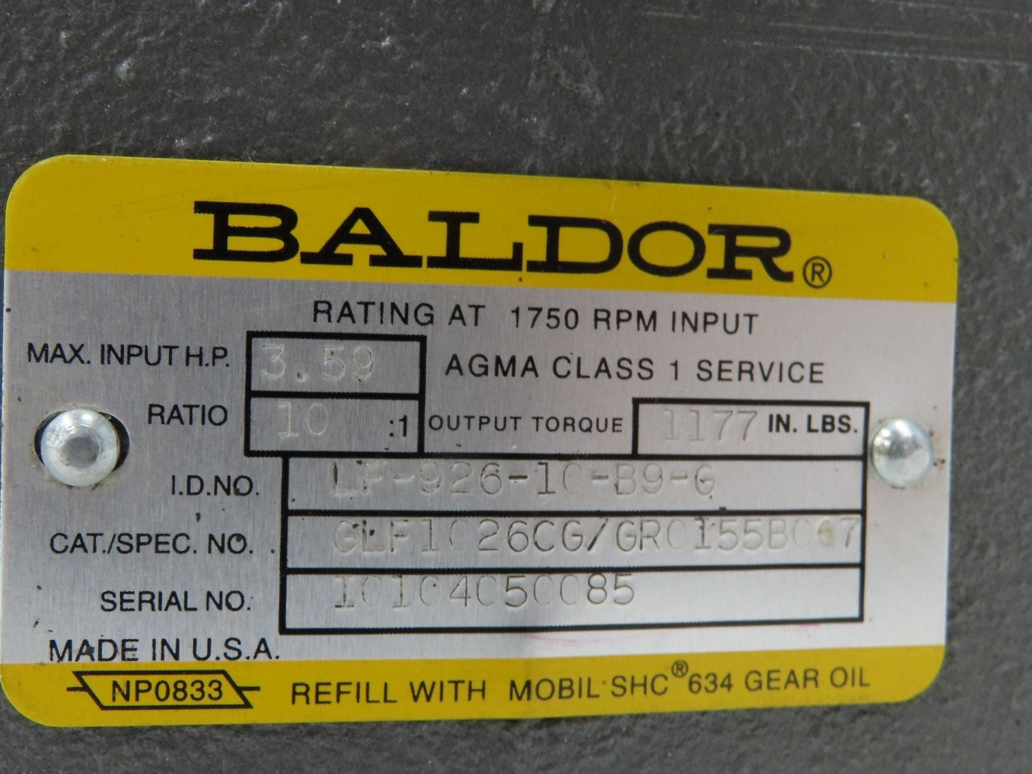 Baldor VM3611T Gearmotor 3Hp 230/460V 3PH 10:1 Reducer 173rpm LH Output 182TC