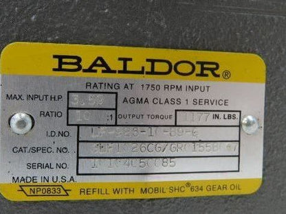 Baldor VM3611T Gearmotor 3Hp 230/460V 3PH 10:1 Reducer 173rpm LH Output 182TC