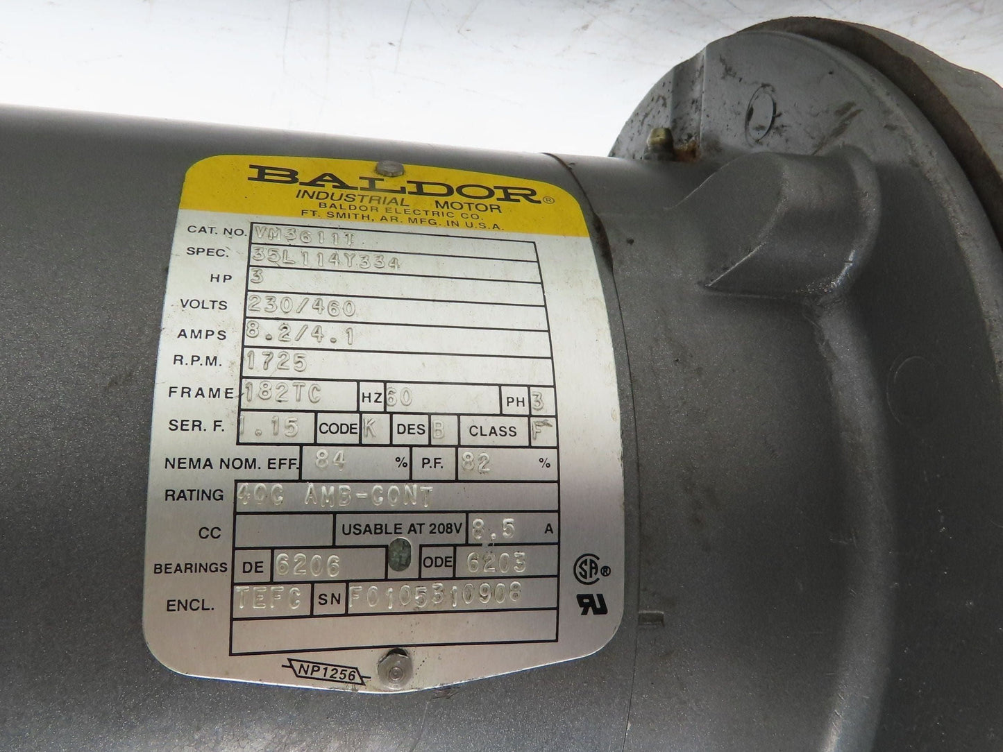 Baldor VM3611T Gearmotor 3Hp 230/460V 3PH 10:1 Reducer 173rpm LH Output 182TC