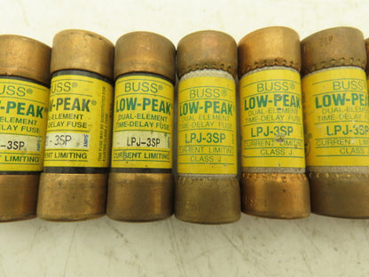 Bussman LPJ-3SP Low-Peak Dual Element Time Delay Fuse 3A 600Vac  Lot of 11