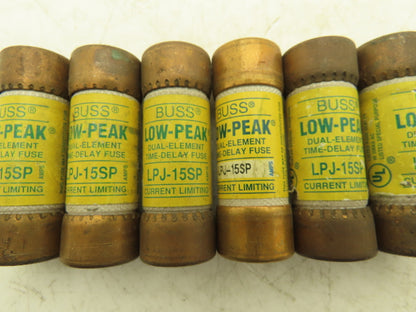 Bussman LPJ-15SP Low-Peak Dual Element Time Delay Fuse 15A 600Vac  Lot of 6