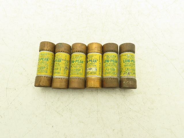 Bussman LPJ-15SP Low-Peak Dual Element Time Delay Fuse 15A 600Vac  Lot of 6