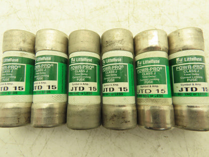 Littelfuse JTD 15 Powr-Pro Time Delay Fuse 15A 600Vac Class J Lot of 6