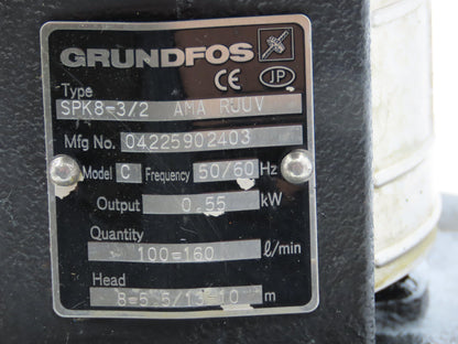 Grundfos SPK8-3/2 AMA RUUV 11" Immersion Coolant Pump 10-160 L/min .5kw 230V 3PH
