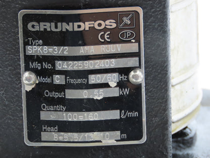 Grundfos SPK8-3/2 AMA RUUV 11" Immersion Coolant Pump 10-160 L/min .5kw 230V 3PH