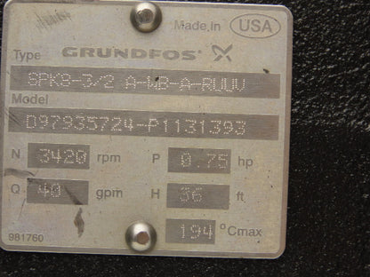 Grundfos SPK8-3/2 A-WB-A- RUUV 11" Immersion Coolant Pump 40gpm .75kw 230V 3PH