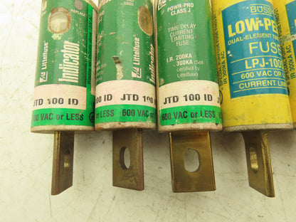 Time Delay Fuse 100A 600VAC Class J Mixed Brand Lot of 5
