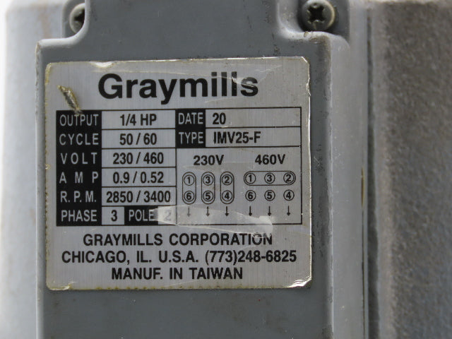 Graymills IMV25-F 8" Immersion Coolant Pump 20gpm 1/4Hp 230/460V 3PH