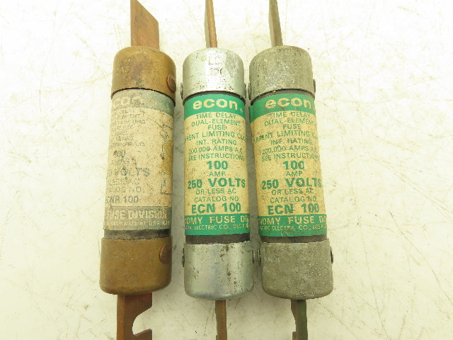 Econ ECNR 100 Dual Element Time Delay Fuse 100A 250VAC Class RK5 Lot of 3