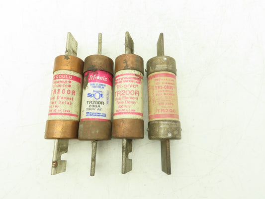 Gould Shawmut TR200R Dual Element Time Delay Fuse 200A 250VAC Class RK5 Lot of 4