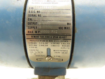 Dieterich 1DP3E12B1A1 Differential Pressure Transmitter 0-6.35 IN-H2O 45vdc Max