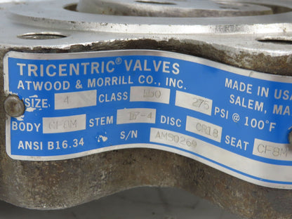 Tricentric 4" Stainless Butterfly Valve 8-Lug + Hytork-425 Actuator & Positioner