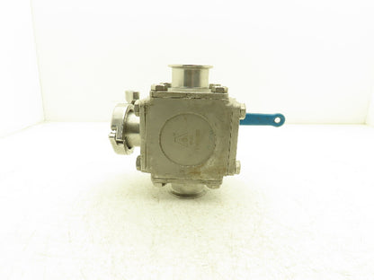 VNE 68-00 2" Sanitary Tri-Clamp Ball Valve 3-Way Stainless with 1 Cap and Clamp