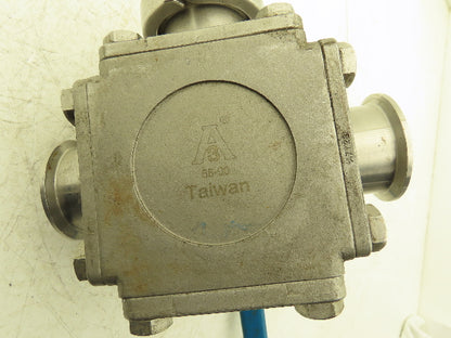 VNE 68-00 2" Sanitary Tri-Clamp Ball Valve 3-Way Stainless with 1 Cap and Clamp