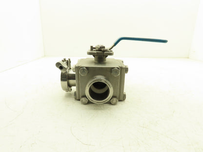 VNE 68-00 2" Sanitary Tri-Clamp Ball Valve 3-Way Stainless with 1 Cap and Clamp