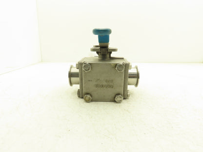 VNE 68-00 2" Sanitary Tri-Clamp Ball Valve 3-Way Stainless with 1 Cap and Clamp