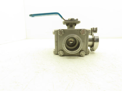 VNE 68-00 2" Sanitary Tri-Clamp Ball Valve 3-Way Stainless with 1 Cap and Clamp