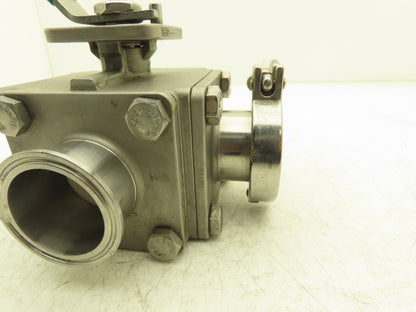 VNE 68-00 2" Sanitary Tri-Clamp Ball Valve 3-Way Stainless with 1 Cap and Clamp