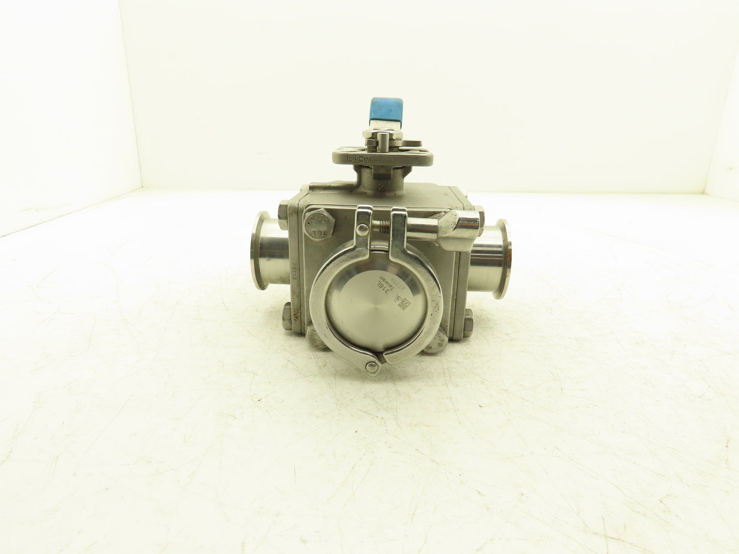 VNE 68-00 2" Sanitary Tri-Clamp Ball Valve 3-Way Stainless with 1 Cap and Clamp