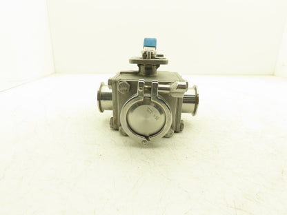VNE 68-00 2" Sanitary Tri-Clamp Ball Valve 3-Way Stainless with 1 Cap and Clamp