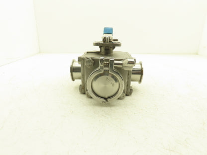 VNE 68-00 2" Sanitary Tri-Clamp Ball Valve 3-Way Stainless with 1 Cap and Clamp