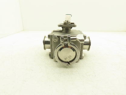 VNE 68-00 2" Sanitary Tri-Clamp Ball Valve 3-Way Stainless with 1 Cap and Clamp