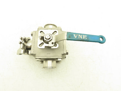 VNE 68-00 2" Sanitary Tri-Clamp Ball Valve 3-Way Stainless with 1 Cap and Clamp