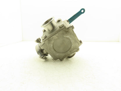 VNE 68-00 2" Sanitary Tri-Clamp Ball Valve 3-Way Stainless with 1 Cap and Clamp
