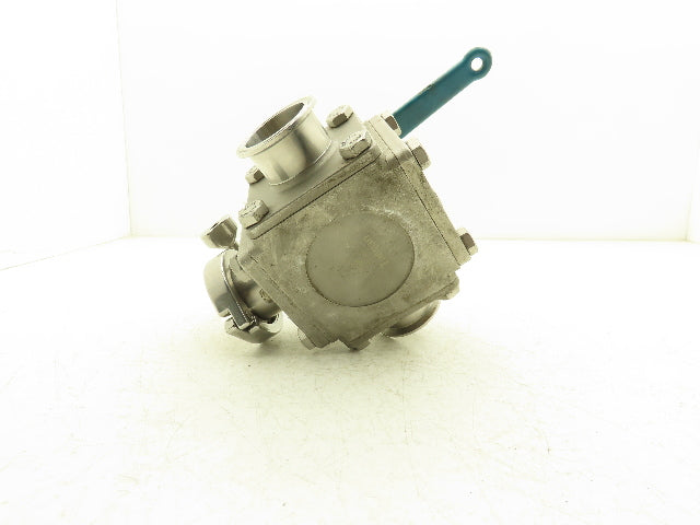 VNE 68-00 2" Sanitary Tri-Clamp Ball Valve 3-Way Stainless with 1 Cap and Clamp