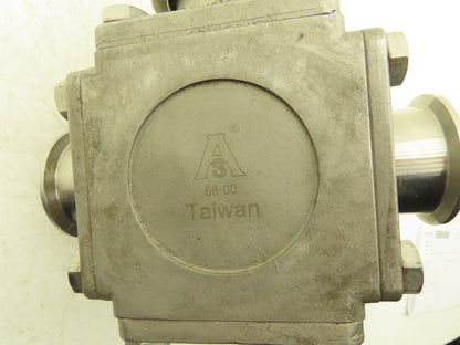 VNE 68-00 2" Sanitary Tri-Clamp Ball Valve 3-Way Stainless with 1 Cap and Clamp