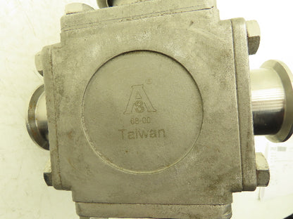 VNE 68-00 2" Sanitary Tri-Clamp Ball Valve 3-Way Stainless with 1 Cap and Clamp