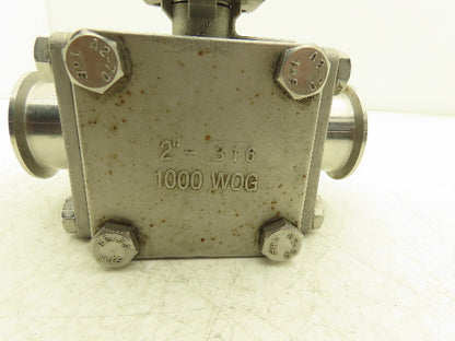 VNE 68-00 2" Sanitary Tri-Clamp Ball Valve 3-Way Stainless with 1 Cap and Clamp
